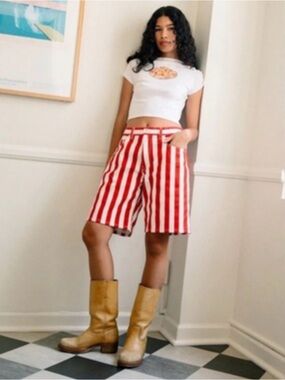 Lisa Says Gah Shiloh Red and Cream Striped Shorts Size 0